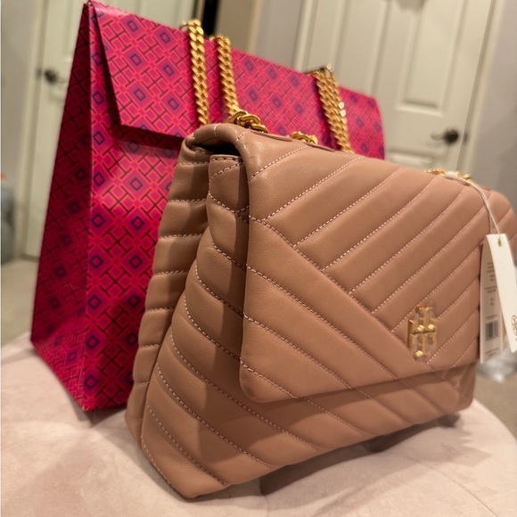 NWT Tory Burch Kira Chevron Convertible Shoulder Bag Pink Moon - Picture 4 of 8